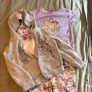 Disney Princess Kids Hoodie, Pants and Shirt Set - Gray and Lavender